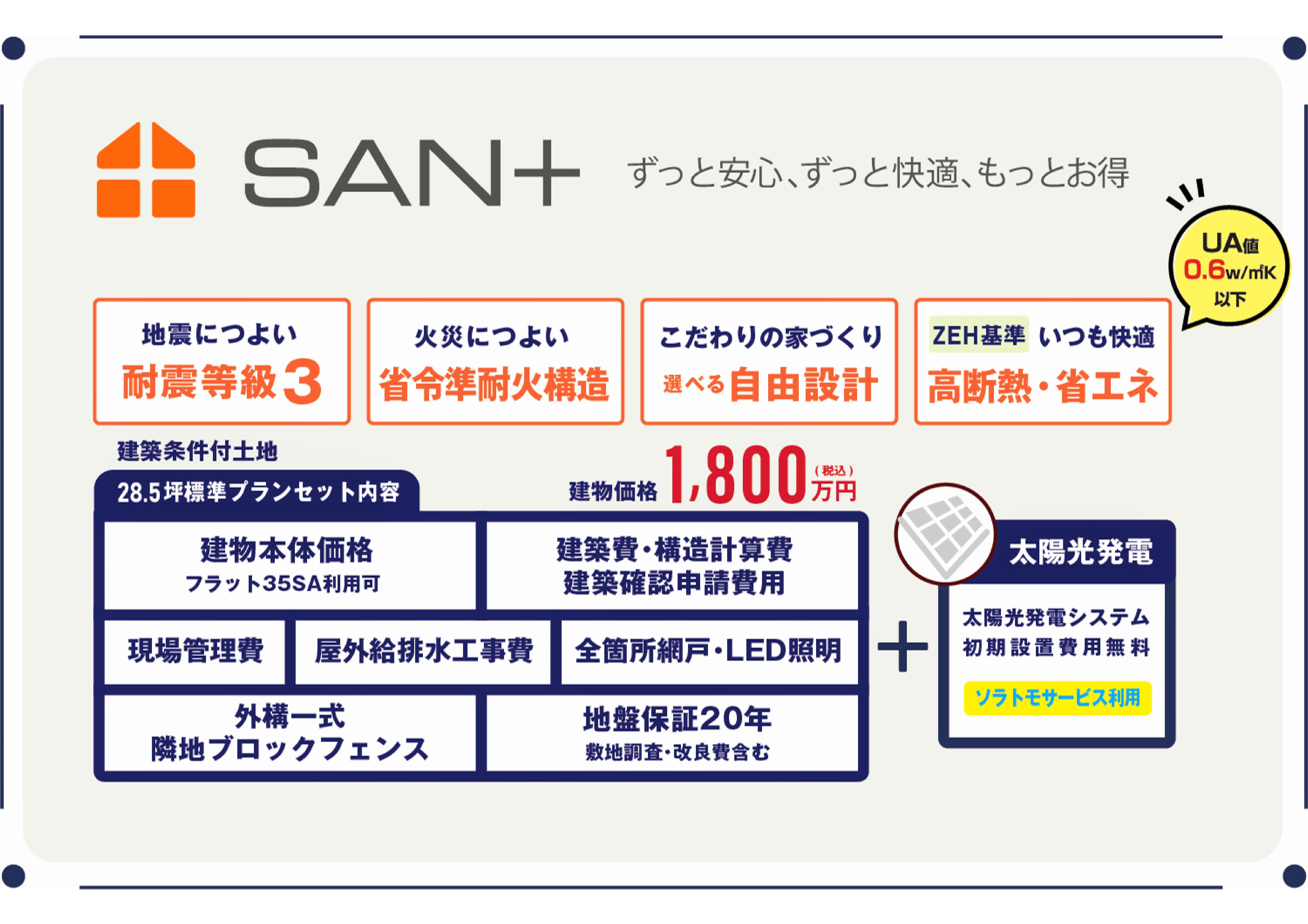 SAN+　高性能住宅　1800万円　ZEH住宅